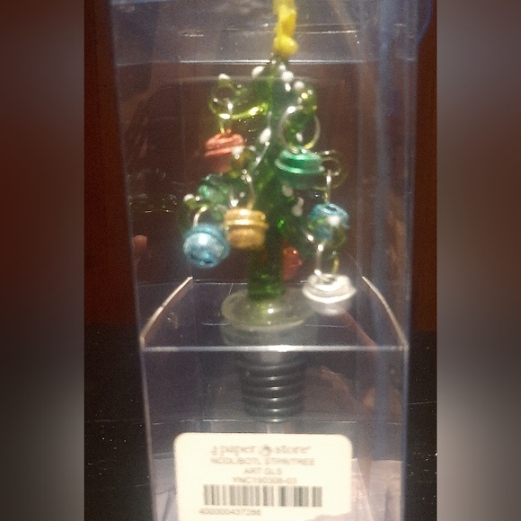 Glass Christmas Tree W/Jingle Bell Ornaments Wine Bottle Stopper Boxed New NWT - Picture 2 of 13